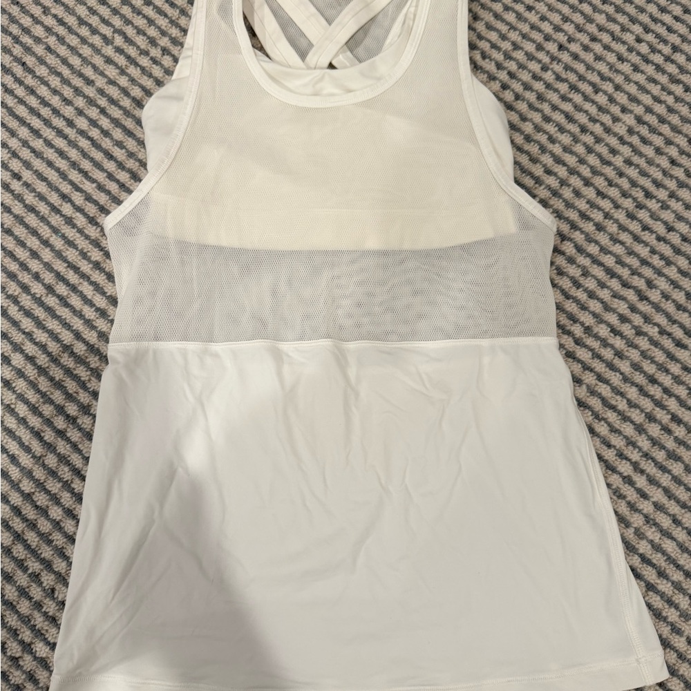 Lululemon White Mesh Tank Top - built-in sports bra